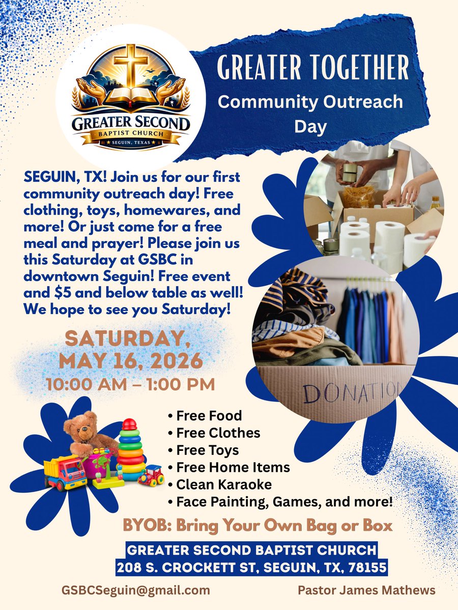 devsoulofficial's tweet photo. This Saturday May 16th at Greater Second Baptist Church #Seguin #Texas! 10 am to 1 pm! 
#CommunityOutreach #Donatiins
#GivingBack #TLU https://t.co/qepjV76v7M