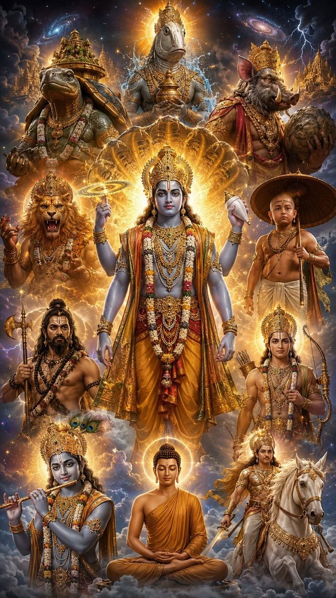 AnjuJha05's tweet photo. ✨ जब-जब अधर्म बढ़ता है, तब-तब भगवान विष्णु धर्म की रक्षा के लिए विभिन्न अवतार धारण करते हैं।
मत्स्य से लेकर कल्कि तक, हर अवतार मानवता को सत्य, धर्म और न्याय का मार्ग दिखाता है। 🕉️💙
नारायण का यह विराट स्वरूप हमें याद दिलाता है कि ईश्वर हर युग में अपने भक्तों की रक्षा के लिए उपस्थित हैं। 🙏🔥

जय श्री हरि🌼🥀