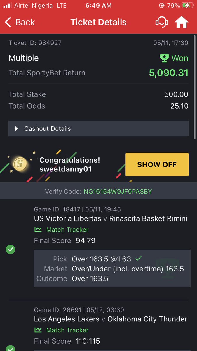 sweetdannie01's tweet photo. @goalforreal Thanks boss
I removed that game
Though I cashed out cos I thought Oklahoma won’t come through https://t.co/4XksDESUbp
