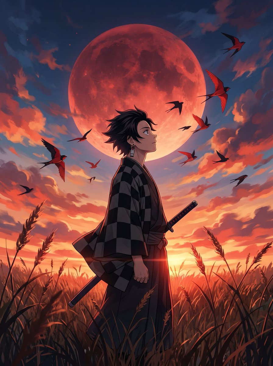 Cinematic Anime Warrior Under Crimson Moon