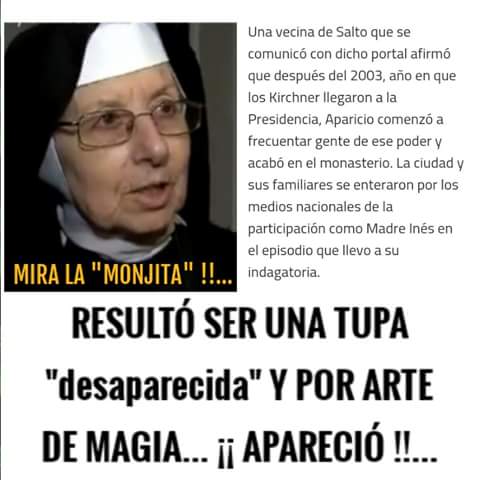 SeUruguay's tweet photo. Gente de Salto confirma que la Madre Inés Aparicio, que ayudó a José López a entrar los bolsos al convento con U$S 9 millones, perteneció al MLN -#Tupamaros 
Contaron que supuestamente #desapareció durante los '60 y '70 donde realizaba tareas de inteligencia.

#SeTieneQueSaber 🇺🇾 https://t.co/zGq5JShlc7