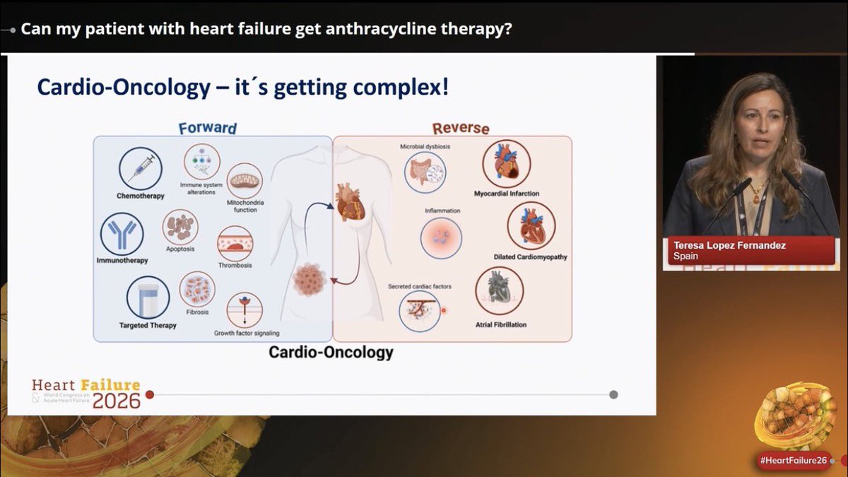 slumberbell's tweet photo. 🫀Can a patient with #HeartFailure still receive #anthracycline therapy?

Excellent & highly practical overview by @TeresaLpezFdez1 @ESCardioOnco at #HeartFailure26:

📍The heart-cancer connection goes far beyond CTR-CVT, HF & cancer share: common risk factors & pathways.

📍Before saying “yes” or “no” to #anthracyclines, ask 4 key questions:
- What is the HF phenotype?  
- What is the cancer priority/prognosis?  
- Are effective non-anthracycline alternatives available?  
- Can we reduce & closely monitor CV risk?

📍Anthracyclines are not always absolutely contraindicated in HF.
Some patients may still proceed with:
- optimized HF therapy  
- intensive surveillance  
- cardioprotection strategies  
- modified regimens

📍Management must be multidisciplinary.  
The goal is balancing cancer outcomes  & cardiovascular outcomes ⚖️

📍Sometimes the answer is:
✅ yes  
⚠️ yes, with modification & close monitoring  
❌ or no/alternative strategy

📍A really important reminder that modern cardio-oncology is no longer about simply stopping cancer therapy, but individualizing risk while preserving both cardiac &  oncologic outcomes

#CardioOncology @escardio