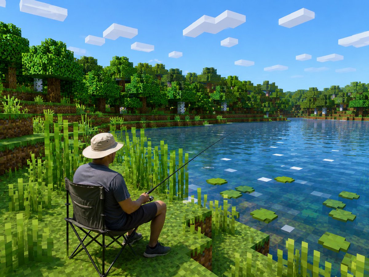 Realistic Fisherman in Minecraft Lake