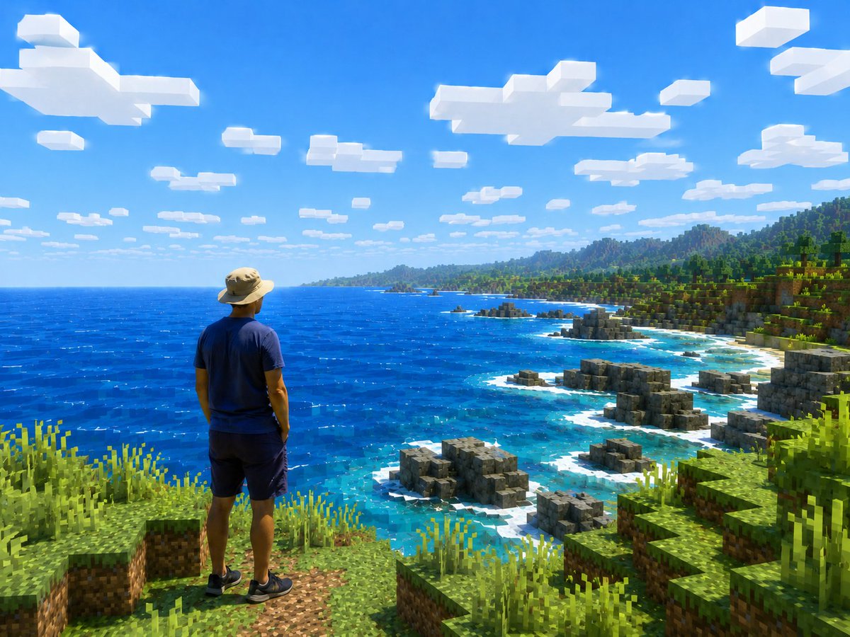Real Person in Minecraft Coastal World
