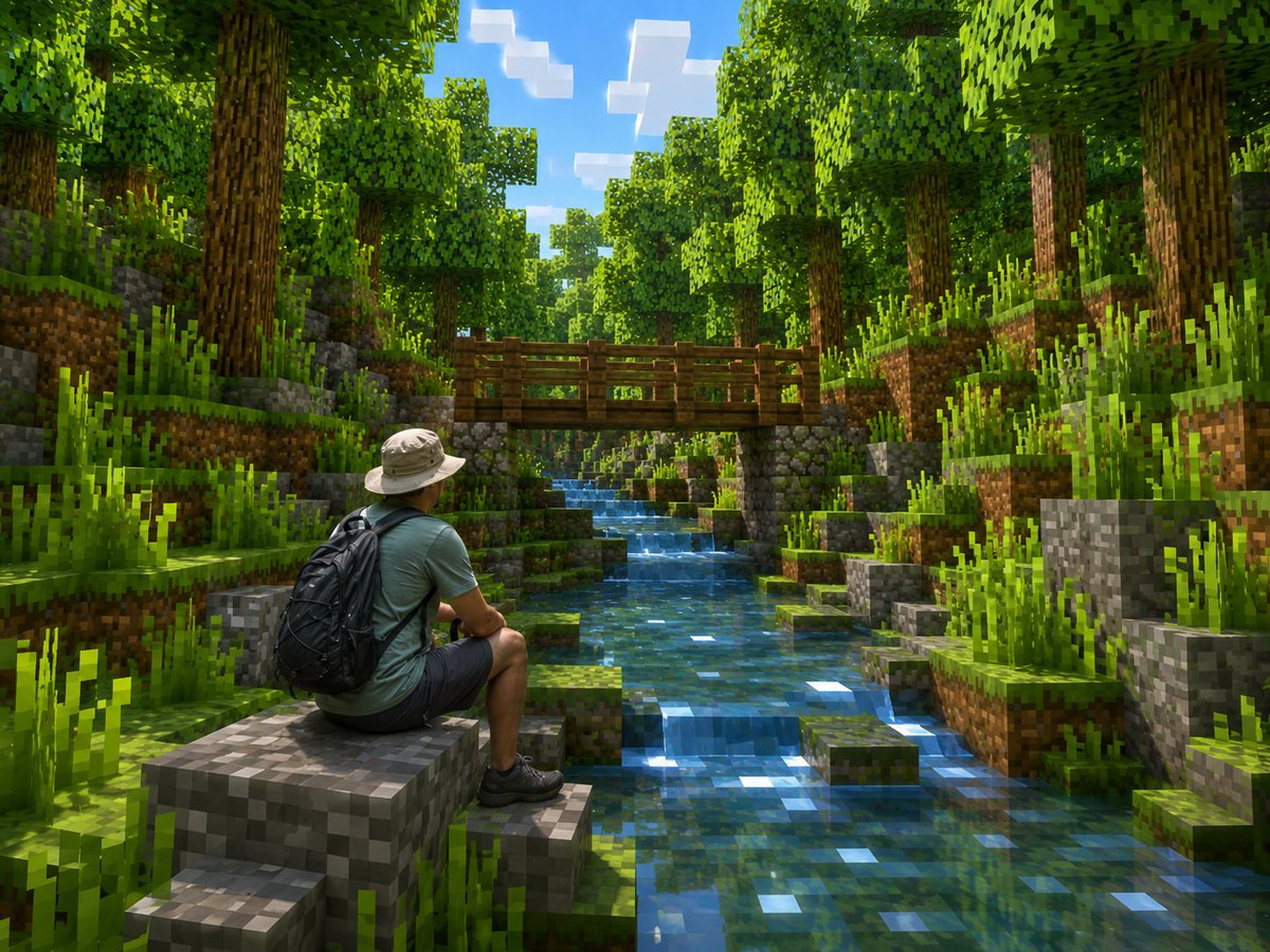 Real Hiker in Minecraft Forest