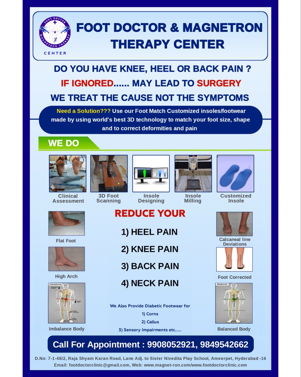 FDMTC_'s tweet photo. Foot Doctor &amp; Magnetron Therapy Center | DO YOU HAVE KNEE, HEEL OR BACK PAIN ?
IF IGNORED...... MAY LEAD TO SURGERY WE TREAT THE CAUSE NOT THE SYMPTOMS #footcare #footdoctor #footdeformities #footpain #footproblems https://t.co/R3AJeZSXnA