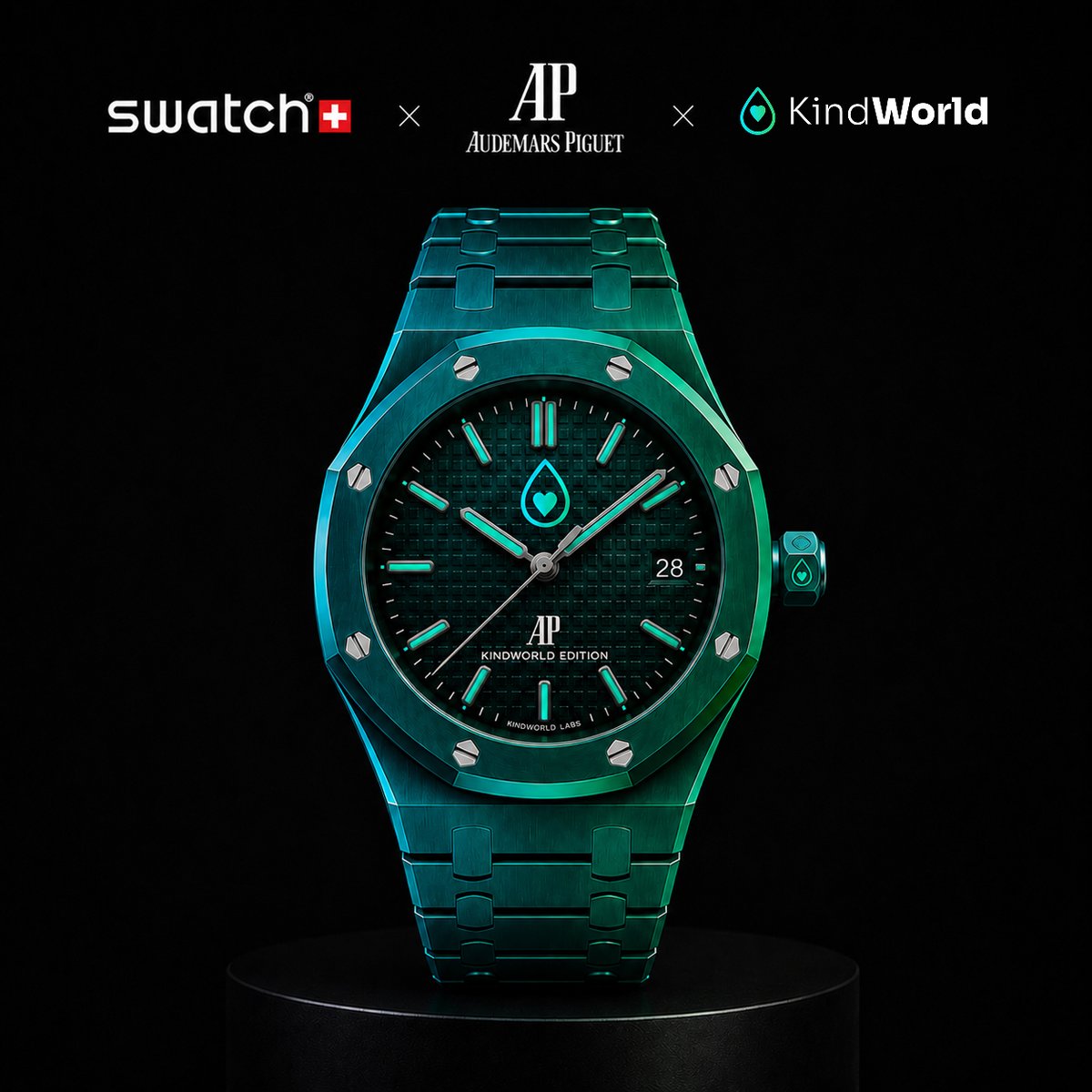 kindworldlabs's tweet photo. Swatch × Audemars Piguet × KINDWorld 💚⚡

Time moves differently when you're building something that matters. Every second counts. Every transaction counts. Every act of kindness counts.

The KindWorld Edition - where luxury meets mission. Where precision meets compassion.

Limited. Exclusive. Purpose-driven.