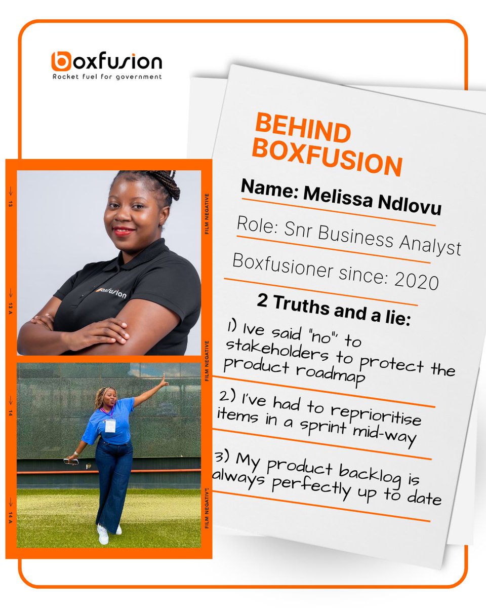 boxfusion_sa's tweet photo. Meet Melissa, a Senior Business Analyst who knows when to say "no," adapt, and keep things moving. Can you spot the lie in her two truths? 👀 

Think you belong here? Explore opportunities: https://t.co/shc4xEO3U6

#CareersInTech #JoinOurTeam #Boxfusion #Hiring https://t.co/flhPbuyuoq
