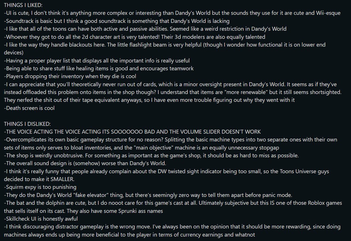 KirobotDX's tweet photo. arguably a little nitpicky but these are my thoughts on toons universe after playing a couple of runs https://t.co/yjJLfOdNOl