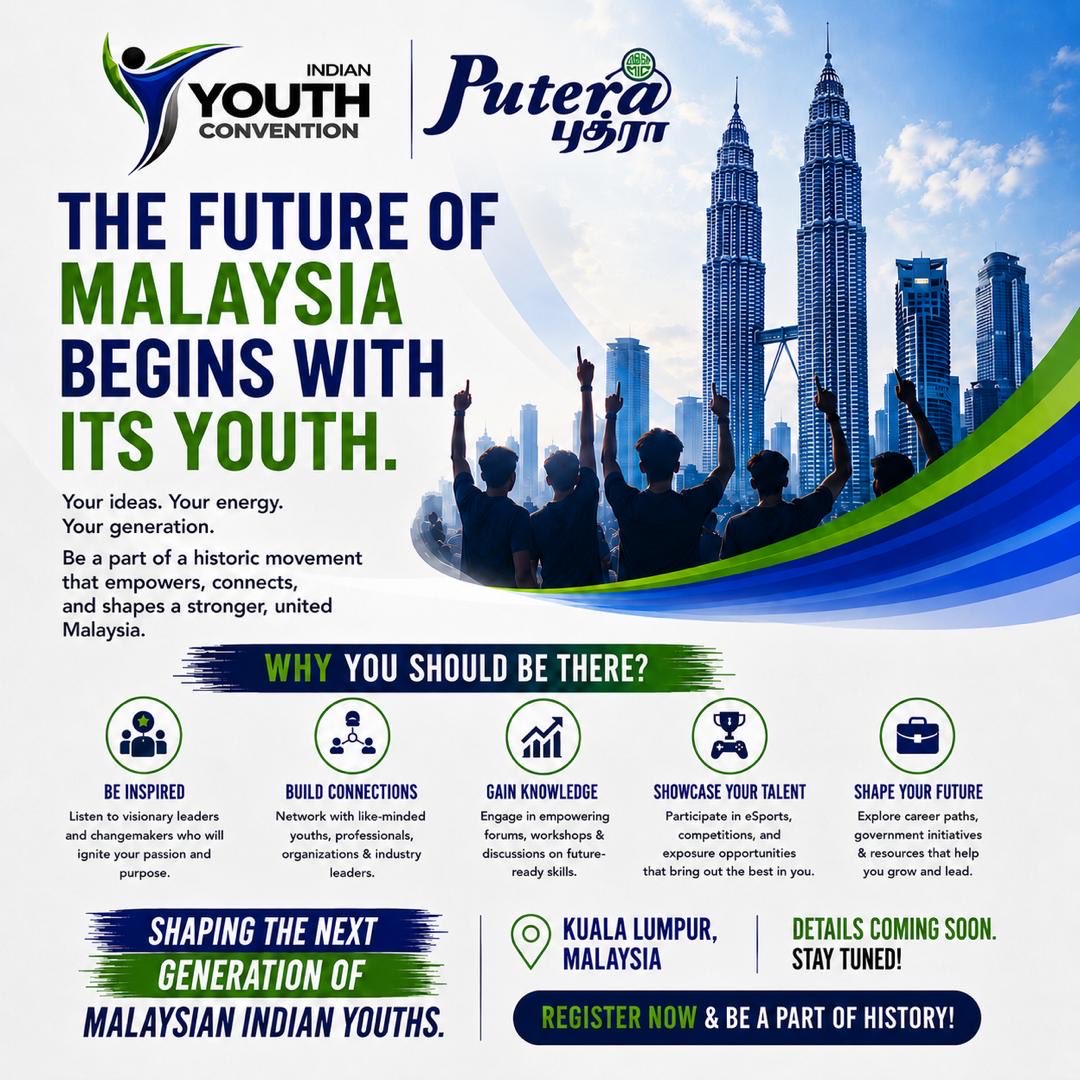 iyc2026's tweet photo. Your voice matters. Your ideas matter. Your future matters. Join the Indian Youth Convention and be part of shaping the next generation of Malaysian Indian youths. Connect, learn, and lead the change.#IndianYouthConvention2026 #PuteraMIC #YouthEmpowerment #IndianYouth #Malaysia https://t.co/8lVsEwQ55n