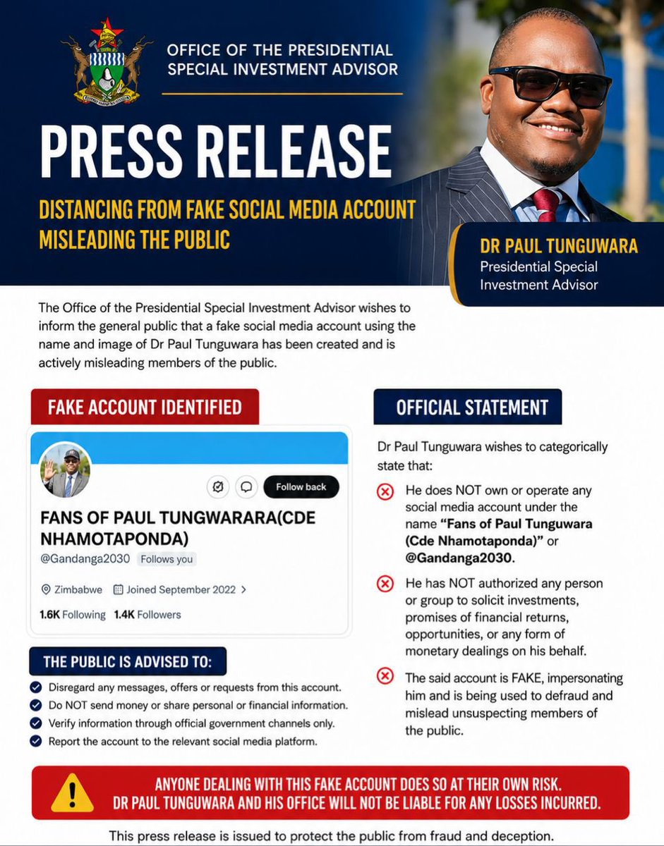 Dr P Tungwarara, Presidential Advisor tweet media