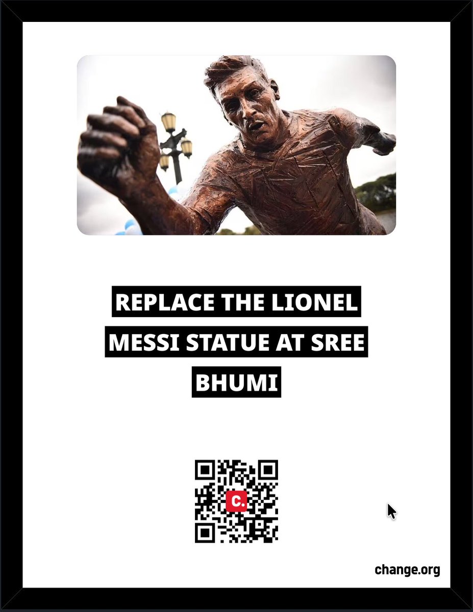 iamanigos's tweet photo. Respected @SuvenduWB, the Honourable Chief Minister of West Bengal, we the fans of the greatest footballer of all time Lionel Messi hereby urging you to replace the Lionel Messi statue at Sree Bhumi, Kolkata and do justice to the greatness of Lionel Messi. 
@TeamMessi https://t.co/4JoLYmcTo8