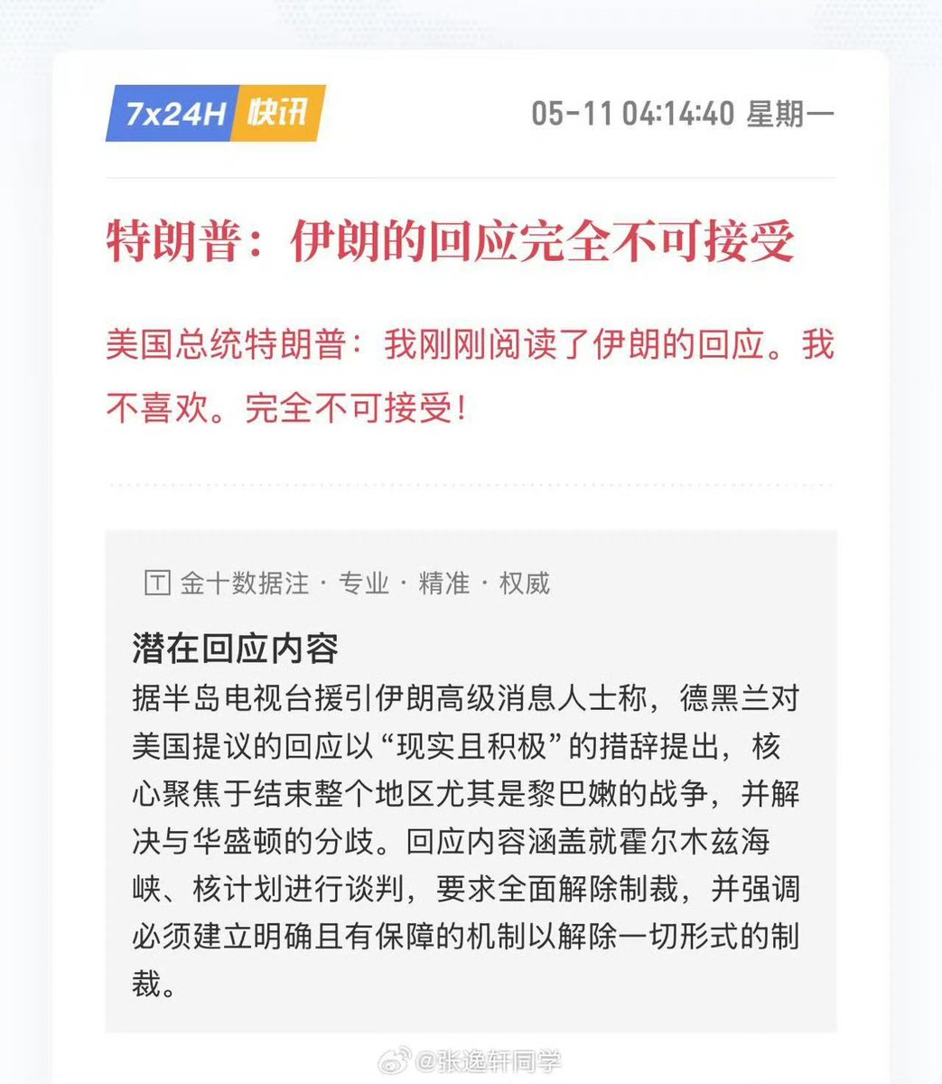 Meimeibtcc's tweet photo. 特朗普：伊朗的回应完全不可接受。

要开盘了，基本脱敏了… https://t.co/gM3vN1IUEo