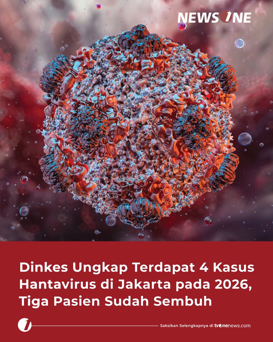 tvOneNews's tweet photo. Dinas Kesehatan (Dinkes) DKI Jakarta mengungkapkan ada empat kasus Hantavirus di Jakarta pada 2026.

Simak selengkapnya di https://t.co/nzhuJCgVR0
#HardNews_Viral #NewsOne #CariBeritaditvOne #Dinkes #Hantavirus #Jakarta #NO01 https://t.co/ZAdAT2QOuH