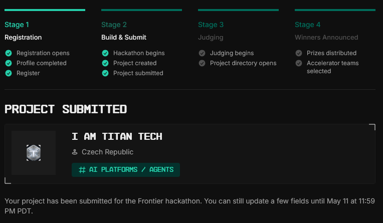 iamtitantech's tweet photo. Our Titans successfully submitted to Colosseum Hackathon!

Fingers crossed and may the odds be in our favor! 🔥🔥🔥 https://t.co/SpWrXcuFGq