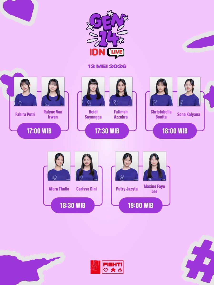 Trial live stream juga hadir minggu ini! Nyalakan notifikasimu dan sampai bertemu di trial live stream JKT48 Generasi 14 di tanggal 13 Mei 2026!