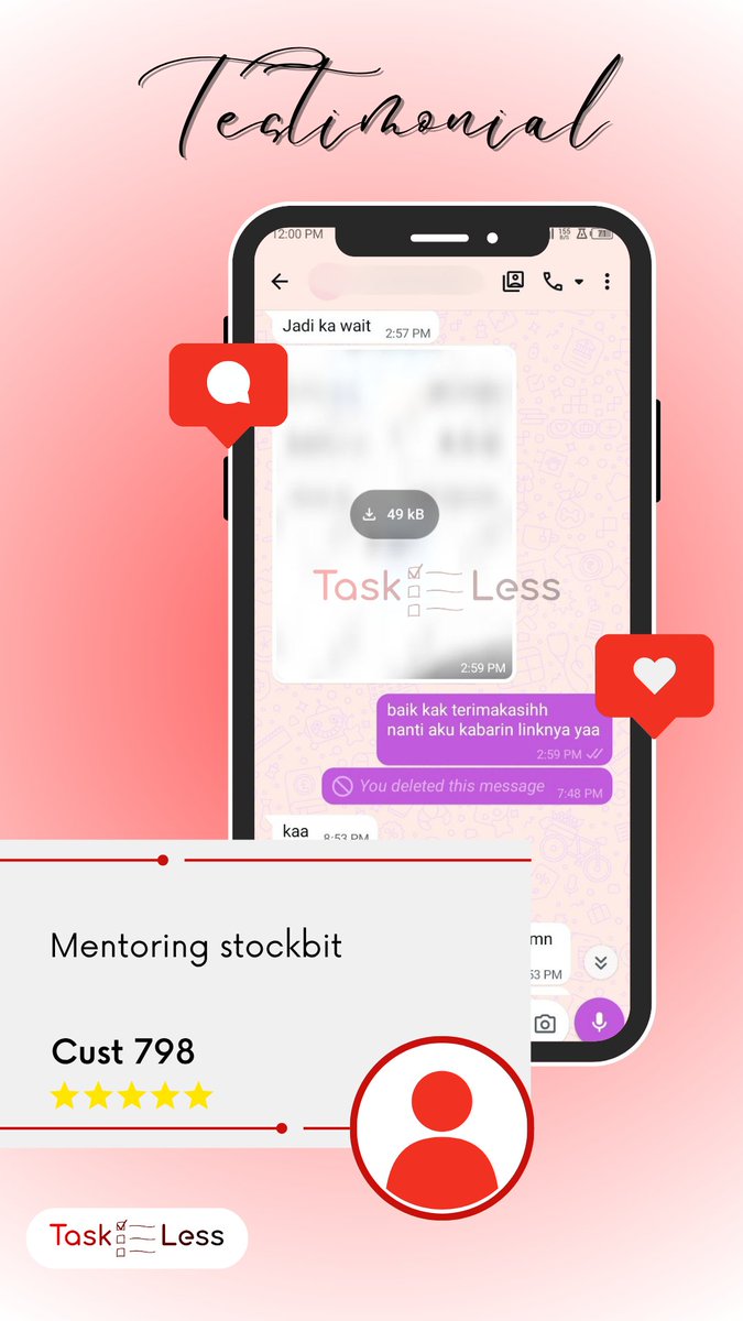 TasklessCo's tweet photo. Update Testi📢

797. Formatting daftar isi
798. Mentoring stockbit
799. Poster pop art
800. Formatting skripsi https://t.co/MONbSB8eXz