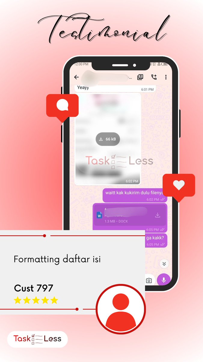 TasklessCo's tweet photo. Update Testi📢

797. Formatting daftar isi
798. Mentoring stockbit
799. Poster pop art
800. Formatting skripsi https://t.co/MONbSB8eXz