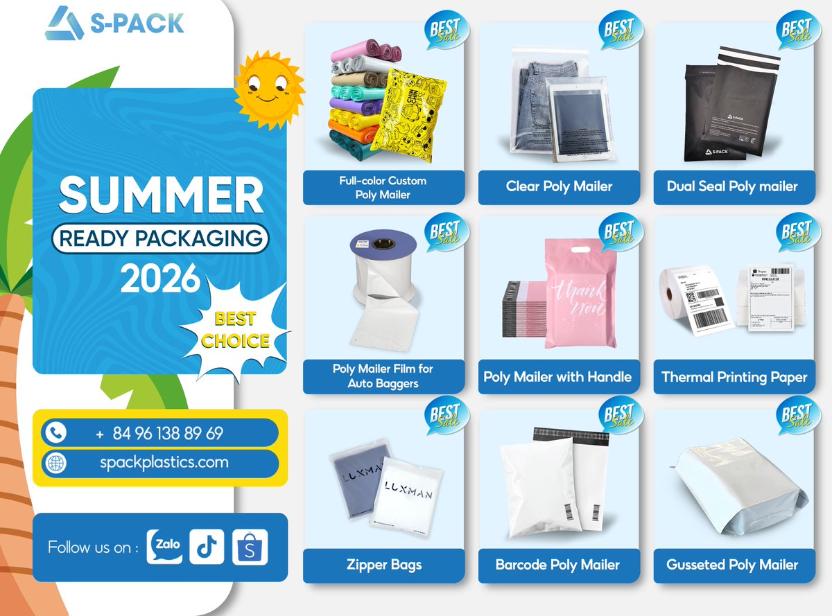 Spackjsc's tweet photo. SUMMER READY PACKAGING 2026 ☀️📦
Discover S-PACK’s best-selling packaging solutions for e-commerce, retail, fashion, and logistics businesses.
Our product range includes:
✅ Full-color Custom Poly Mailer
✅ Clear Poly Mailer
✅ Dual Seal Poly Mailer
✅ Poly Mailer Film for Auto Baggers
✅ Poly Mailer with Handle
✅ Thermal Printing Paper
✅ Zipper Bags
✅ Barcode Poly Mailer
✅ Gusseted Poly Mailer
Designed for durability, convenience, and professional packing, S-PACK packaging helps protect your products and upgrade your brand image in every shipment.
---
Contact us today for free consultation!
☎️ Hotline: +84 96 138 89 69
📞 WhatsApp: +1 845-209-5181
📩 Email: info@spackplastics.com
🌐 Website: https://t.co/cYHs58QUlp
#CustomPackaging #USBusiness #PackagingSolutions #MadeInVietnam #VietnamFactory