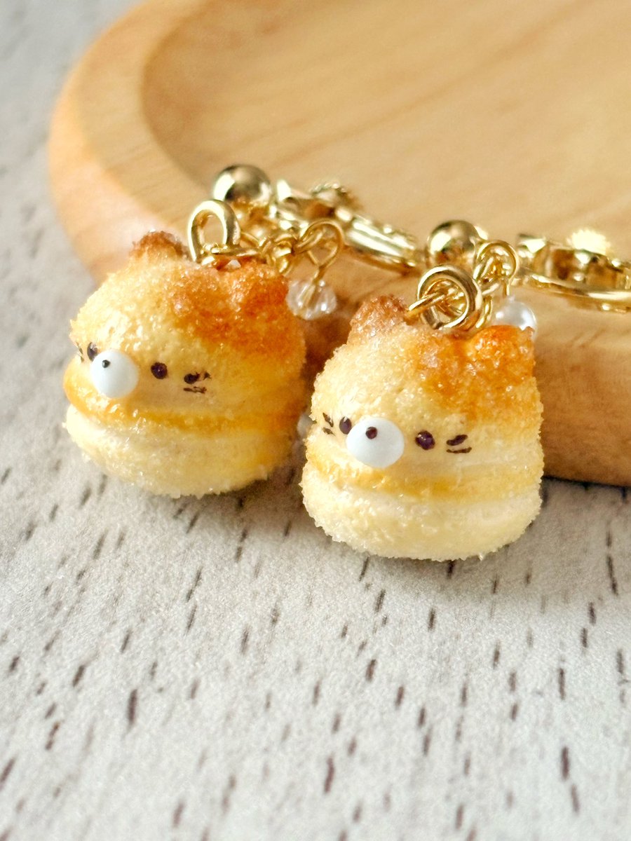 くまカステラ＆ねこカステラのイヤリング／ピアス🐻‍❄️🐱 砂糖を