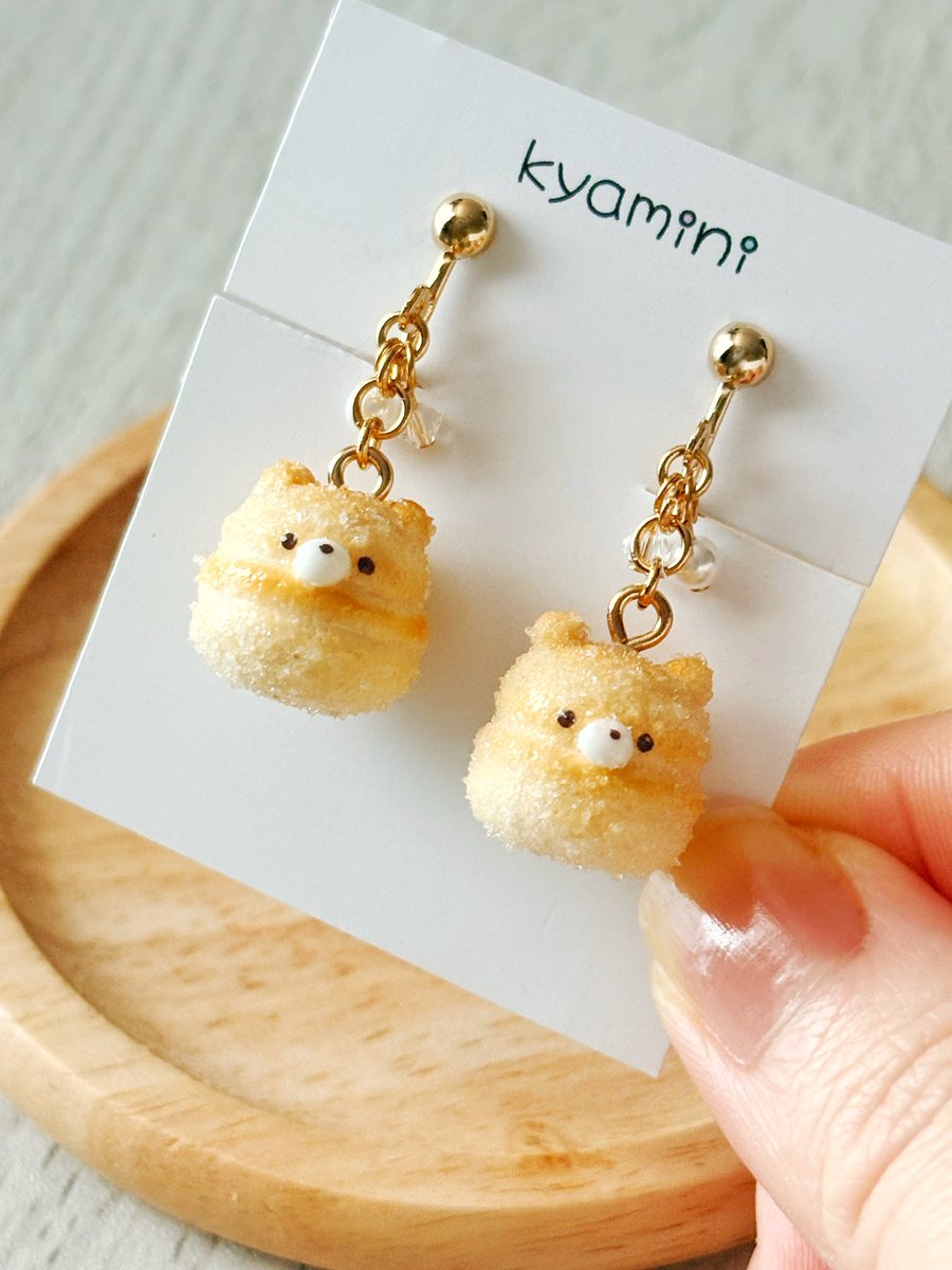 くまカステラ＆ねこカステラのイヤリング／ピアス🐻‍❄️🐱 砂糖を