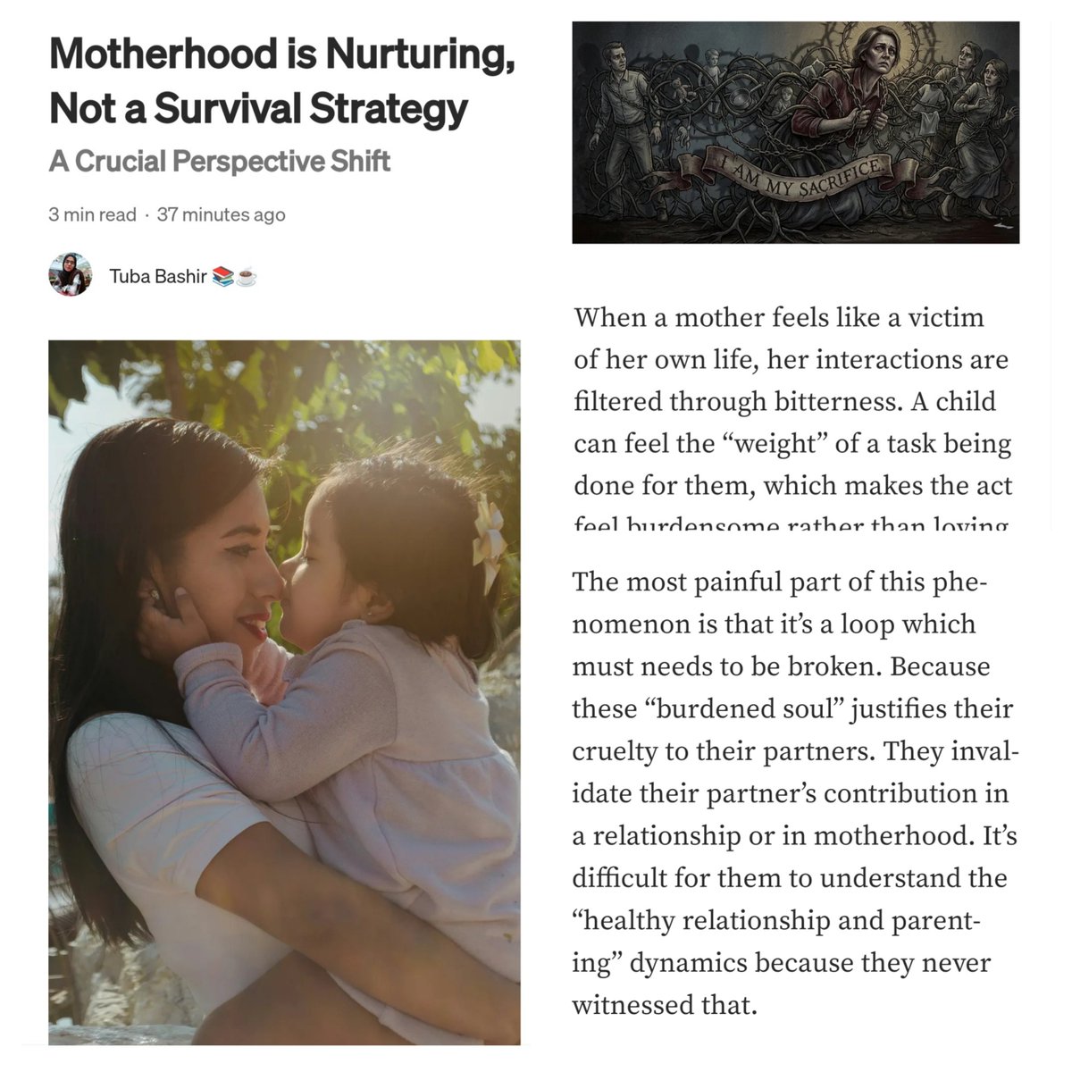 bashir_tuba's tweet photo. I just published Motherhood is Nurturing, Not a Survival Strategy https://t.co/aOFC6IZ3S5 

#Mothers https://t.co/WwLPWkqrxZ