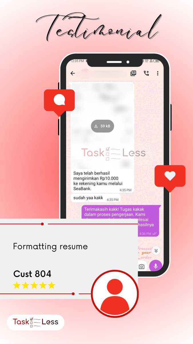 TasklessCo's tweet photo. Update Testi📢

801. Bagan alur
802. Feed sambung
803. Mentoring filogenik
804. Formatting resume https://t.co/uFQ5xhBKjJ
