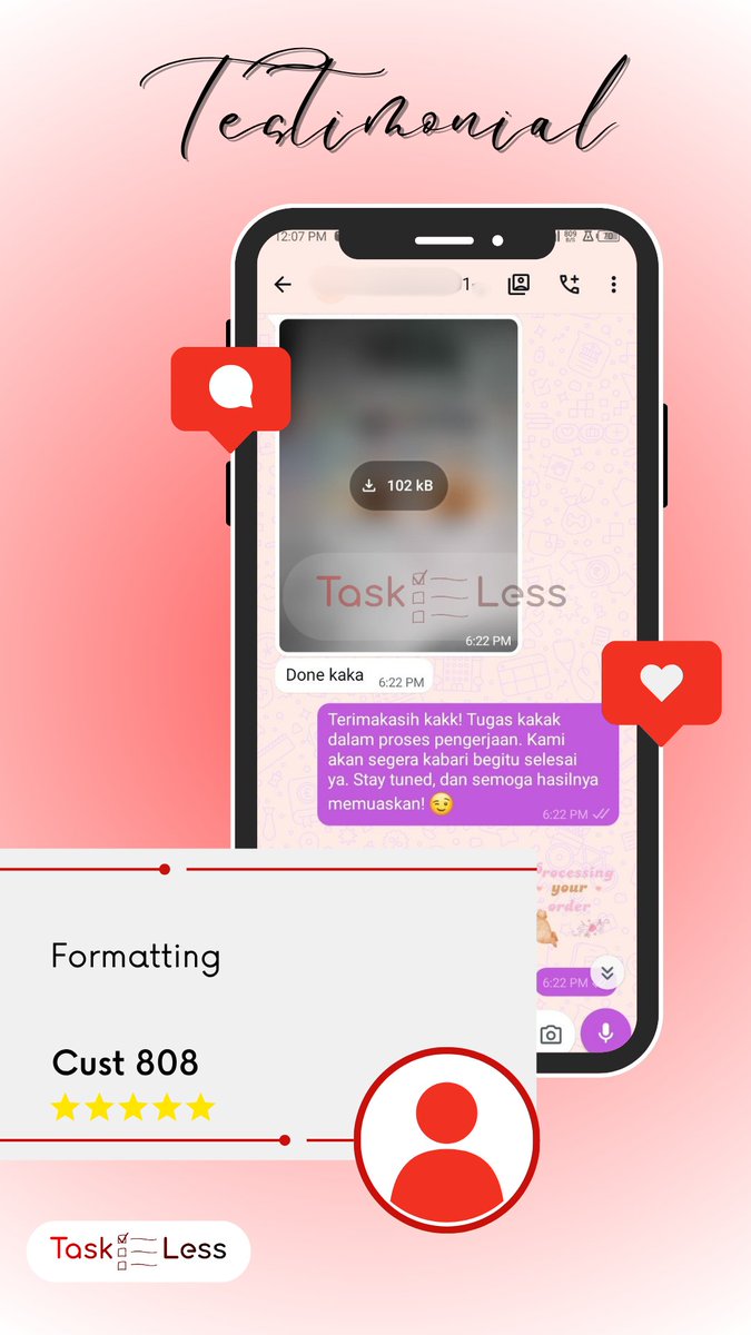 TasklessCo's tweet photo. Update Testi📢

805. Cek turnitin
806. Cek turnitin
807. Formatting
808. Formatting https://t.co/R61Ky2f1m1