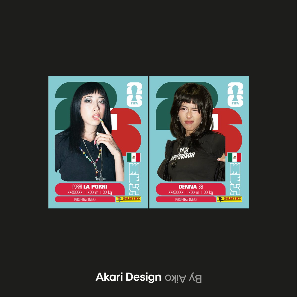 DesignAkari's tweet photo. Un pequeño proyecto inspirado en dos de mis artistas favoritas: Denna y La Porri. :)

Aprovechando que estamos en año mundialista, diseñé estas estampas al estilo del albúm para fusionar la estética del fútbol con la esencia mexa tan icónica que dejaron en Pekoritas Vol. 1. https://t.co/NaYyYXaV0V