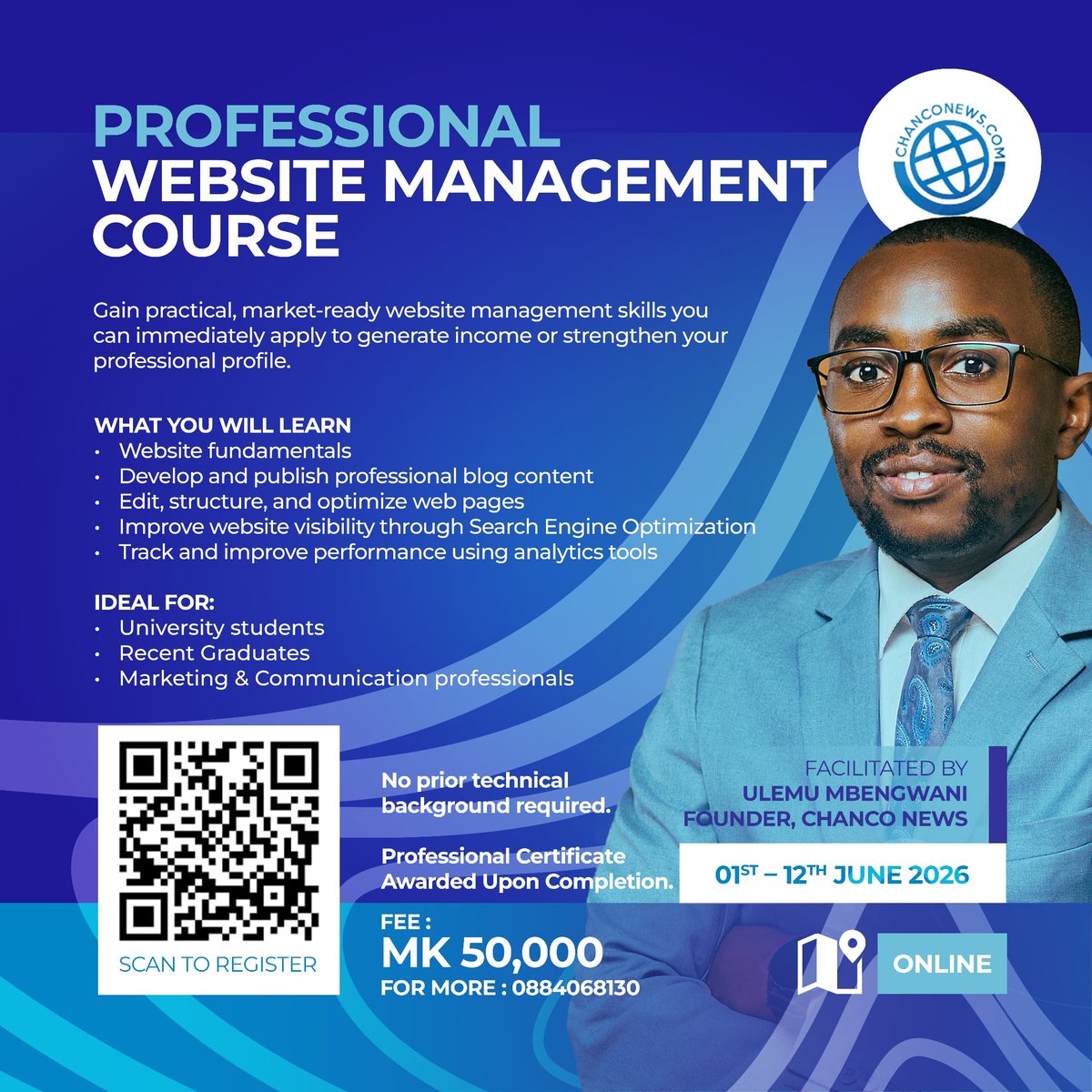 ChancoNews's tweet photo. Develop practical website management skills that will help you stand out professionally, open doors to digital opportunities, and strengthen your digital skillset.

Scan the QR code or follow this link to register: https://t.co/MSNvsLTj1T https://t.co/2JHcseK4rr