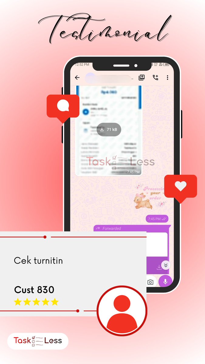 TasklessCo's tweet photo. Update Testi📢

829. Cek turnitin
830. Cek turnitin
831. Cek turnitin
832. Revisi proposal https://t.co/xsjQ29KmHH
