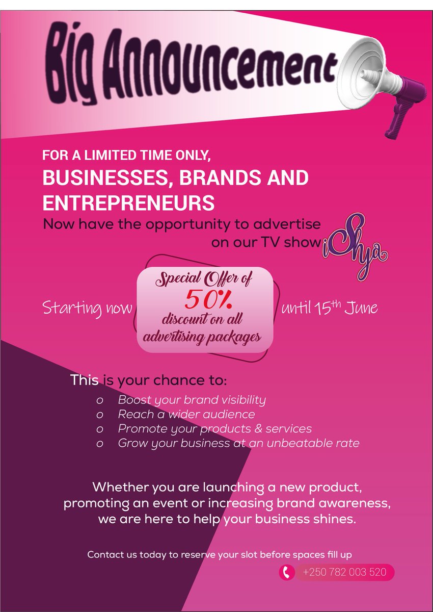 IshyaRw's tweet photo. Ntucikwe n’aya mahirwe yo gukorana natwe
50% Off
#Ishya https://t.co/lvarqtSo3U