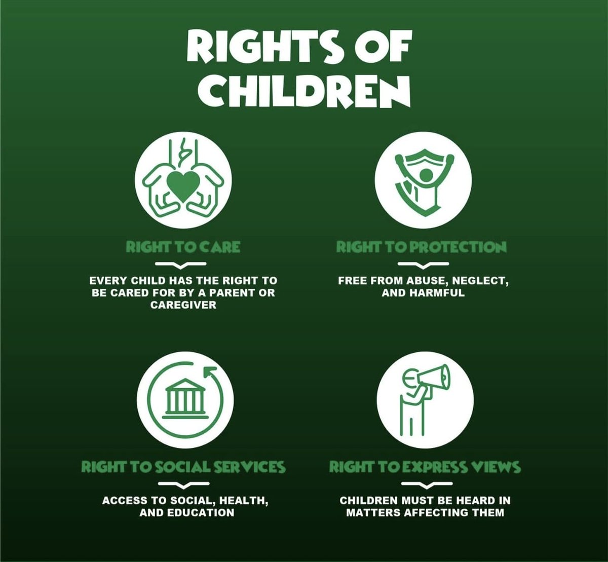 The_DSD's tweet photo. Every child deserves love, protection, care, education, and a voice. Let us continue to build a South Africa where children are safe, heard, and empowered to thrive. 💚
 #ChildProtection365 #RightsOfChildren https://t.co/s7n9IARz6b