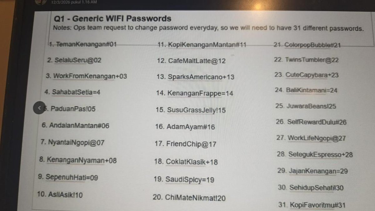 inibukannnn's tweet photo. PASSWORD WIFI KOPI KENANGAN SELAMA SEBULAN 🔥 https://t.co/9pDbAMjHp9
