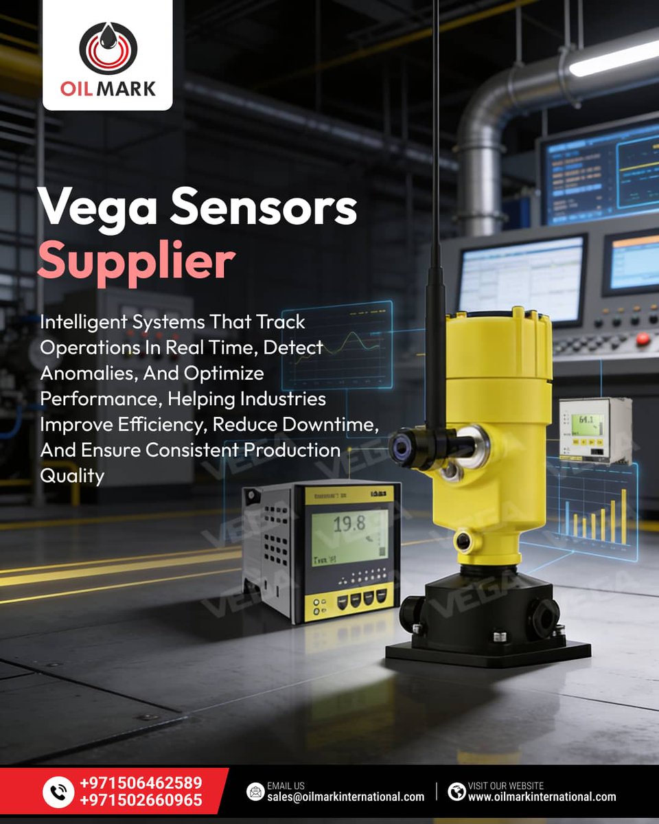 OilmarkInt's tweet photo. 📷 Smarter Operations Start with Smarter Sensors!
At Oil Mark International, we supply industry-leading VEGA sensors

📷 https://t.co/CBLOpcb1Ia

#VegaSensors #OilMark #IndustrialSensors #SmartManufacturing #ProcessAutomation #OilAndGas #IndustrialTechnology #SensorSupplier #UAE https://t.co/hityWm6S90