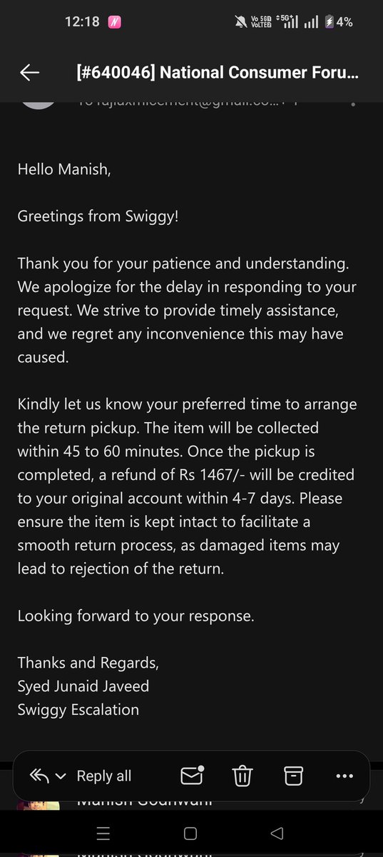 _quest_ian's tweet photo. @SwiggyCares @SwiggyCares No person has contacted or come to pick up till now. Attaching screenshot of mails #Swiggy https://t.co/4Nuz7QpA9K