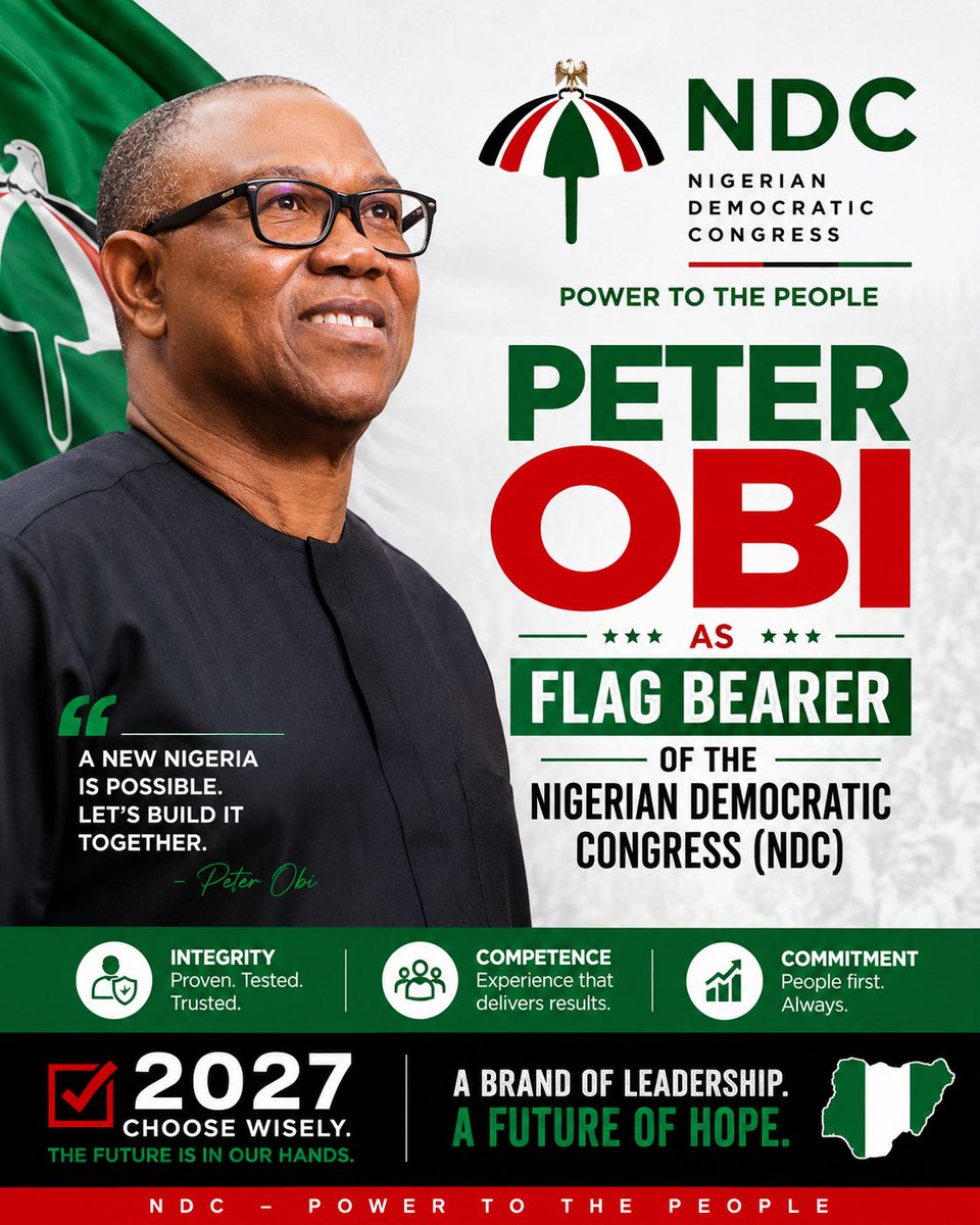 CitizenJonalist's tweet photo. From shadows to spotlight ✨

LP, ADC, NDC — dem no loud like this before.

But when Peter Obi show face, everything change.

Him name no be just name — na brand.

Brand of integrity.
Brand of accountability.
Brand of real leadership.
Nigeria no need noise again

#PeterObi #NDC https://t.co/J8IR0I2XB7