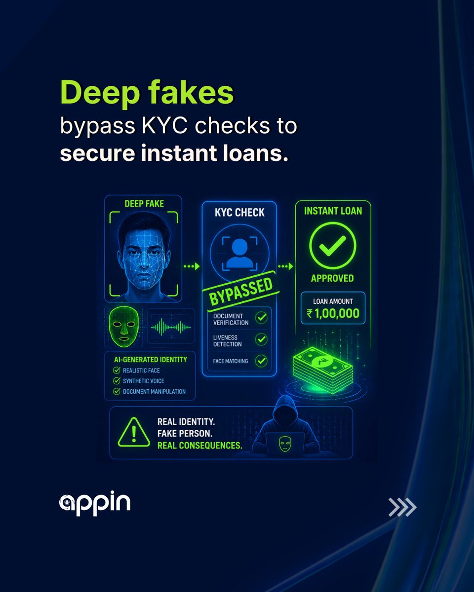 AppinOfficial's tweet photo. By 2026, deepfake fraud could target banks, businesses, and even families. ⚠️
The future of cybersecurity is detecting fake identities, manipulated videos, and AI-driven fraud.
Digital forensics &amp; biometric analysis are becoming must-have skills. 🔐
#CyberSecurity #Deepfake https://t.co/rXgqXiereC