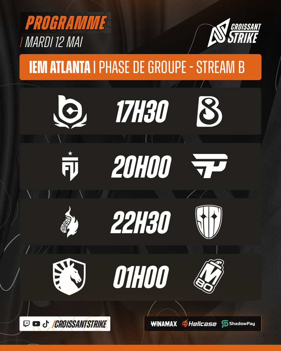 CroissantStrike's tweet photo. 🗓️ L’IEM 🇺🇸 Atlanta continue aujourd’hui !

🇪🇺 FaZe vs. 🇺🇸 NRG à 17h30 dans un match éliminatoire. ❌
🇪🇺 @TeamVitalityCS vs. 🇷🇺 BetBoom à 20h00 pour une place en playoffs ! ✅ https://t.co/mNHUHbdEeJ