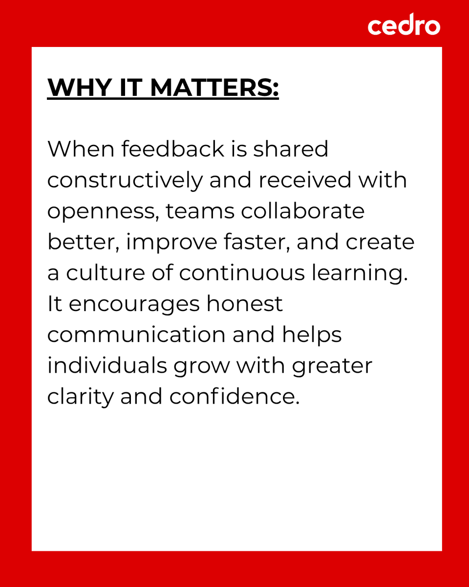 CedroSystems's tweet photo. Feedback isn’t always comfortable.
But growth rarely happens without it.
In every workplace, feedback shapes how people learn, improve, and work together.

#TuesdaySpotlight #FeedbackCulture #WorkplaceSkills #LearningAtWork #EmployeeDevelopment #ContinuousImprovement https://t.co/WADJLLmmgu
