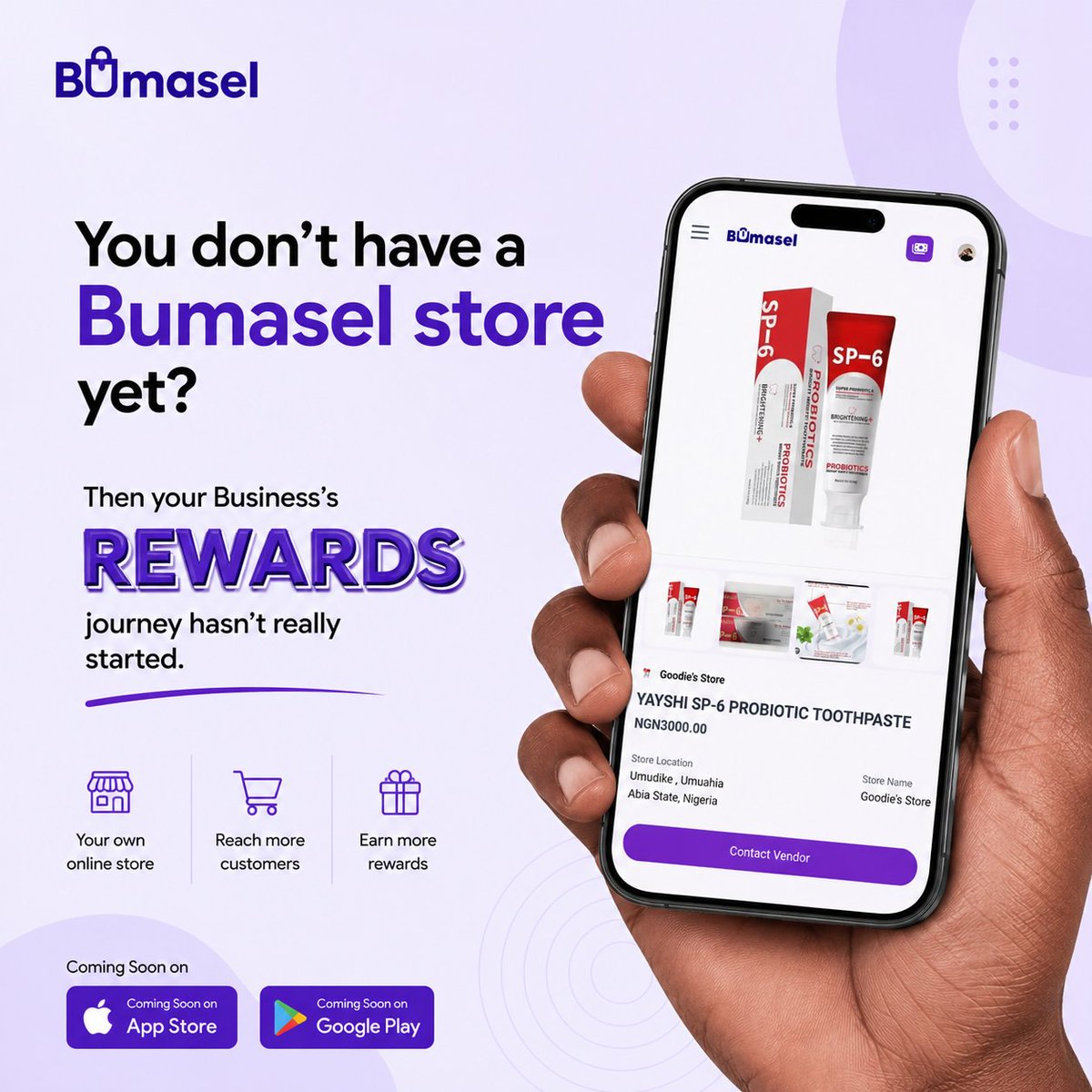 BumaselMarket's tweet photo. You’re still selling without a proper online store? 👀

Then your business growth journey hasn’t really started.
List your products on https://t.co/8zwgCweSgT and turn your business into a real storefront 🚀
Play store and Apple store coming soon 🥳

#Bumasel #SellOnline https://t.co/syZbiDK0Ye