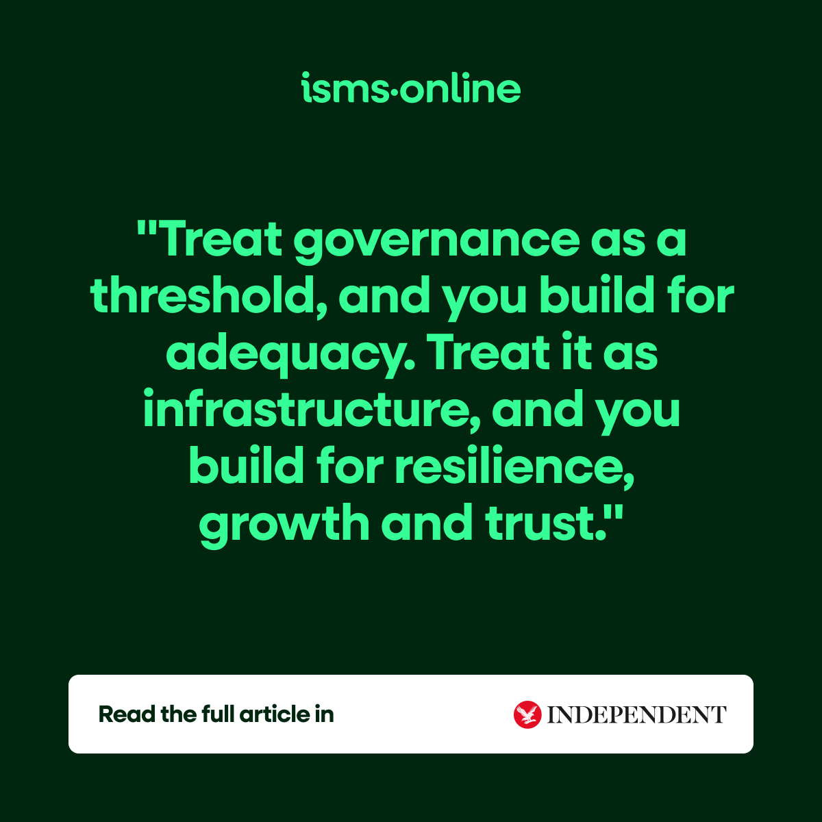 isms_online's tweet photo. We're in The @Independent! We discuss the future of governance, #risk &amp; #compliance and make the case for a more continuous, connected approach to #governance, &amp; look at what that means for genuine #BusinessResilience → https://t.co/F710juGuWQ #FutureOfEnterprise https://t.co/njhiEMkgPc