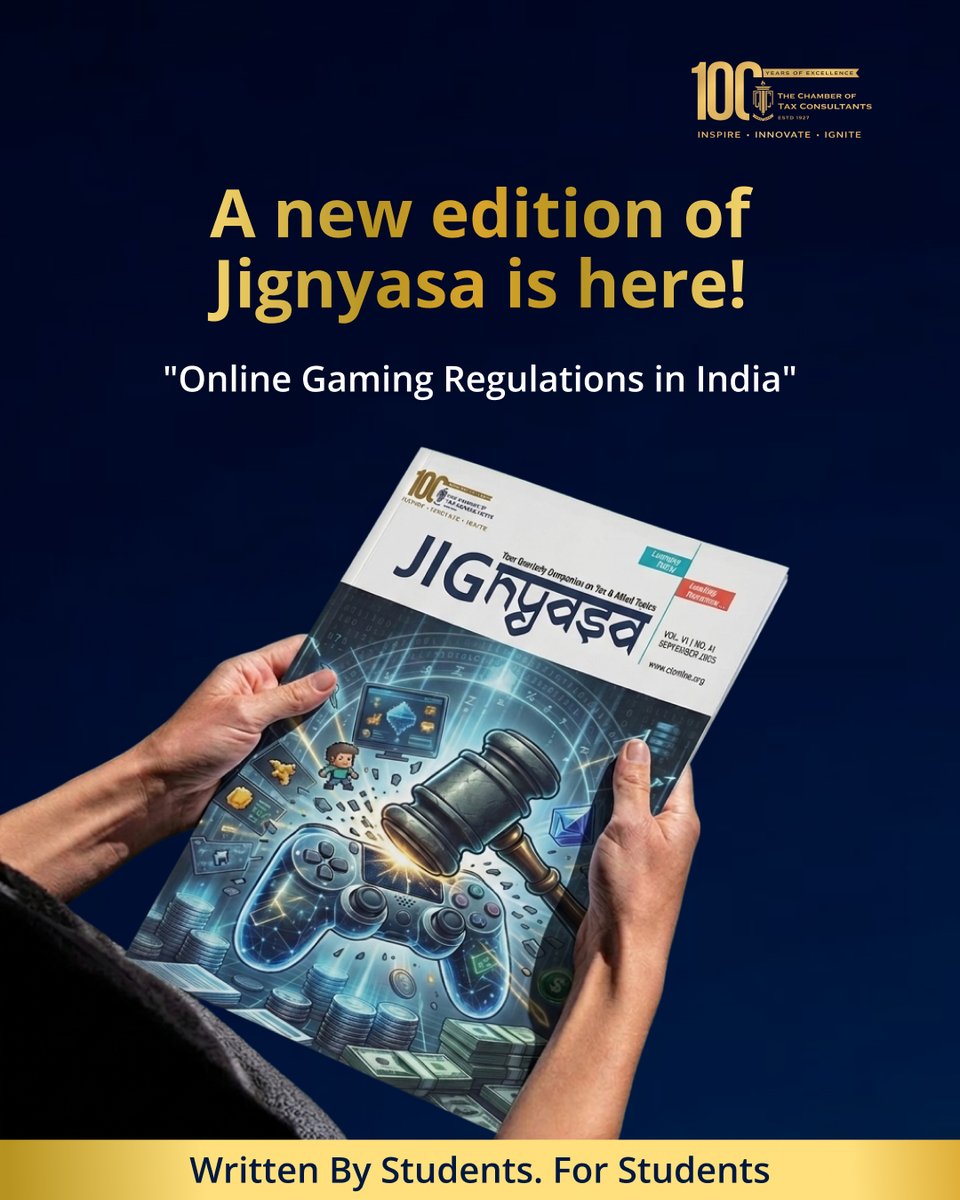 CTCConnect's tweet photo. This edition of Jignyasa covers online gaming regulations and what they mean for tax and law practitioners
Researched and written by students. Guided by seasoned professionals.
Read now: https://t.co/AS7I2cOptT
#CTC100 #Jignyasa https://t.co/kdoB8ZWQix