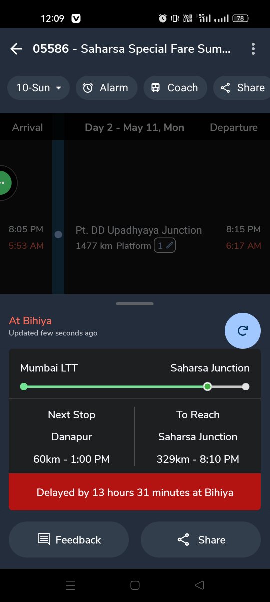 singh88028's tweet photo. Train no 05586 ,see how Indian railway is behaving with common people! 14 hour already late and still standing since 3 hour! Aur inko gali do to randi rona krte hai ki hme log gali de rhe hai!  @AshwiniVaishnaw @IndianRai @PMOIndia @nerailwaygkp @narendramodi @RahulGandhi https://t.co/T56NG5Onzh