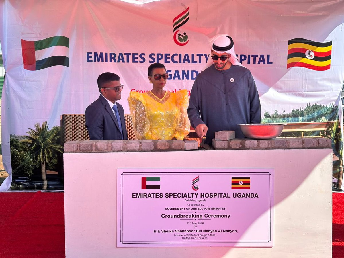 MinofHealthUG's tweet photo. 🇺🇬 🤝 🇦🇪; The Governments of Uganda and UAE have officially held a Ground Breaking Ceremony for a 100-bed Emirates Specialty Hospital in Entebbe. The state of the art facility will specialize in eyes, ears, nose and throat (ENT) care with construction expected to be complete within one year. 

The event was officiated by H.E Sheikh Shakhboot Bin Nahyan AI Nahyan, Minister of Foreign Affairs of the UAE and @HonAnifaKawooya. It was also witnessed by Permanent Secretary Dr @DianaAtwine, Director General Health Services, Prof. @olaro_charles and Eng Peter Wafula, the Project Coordinator. 
#MOHatWork