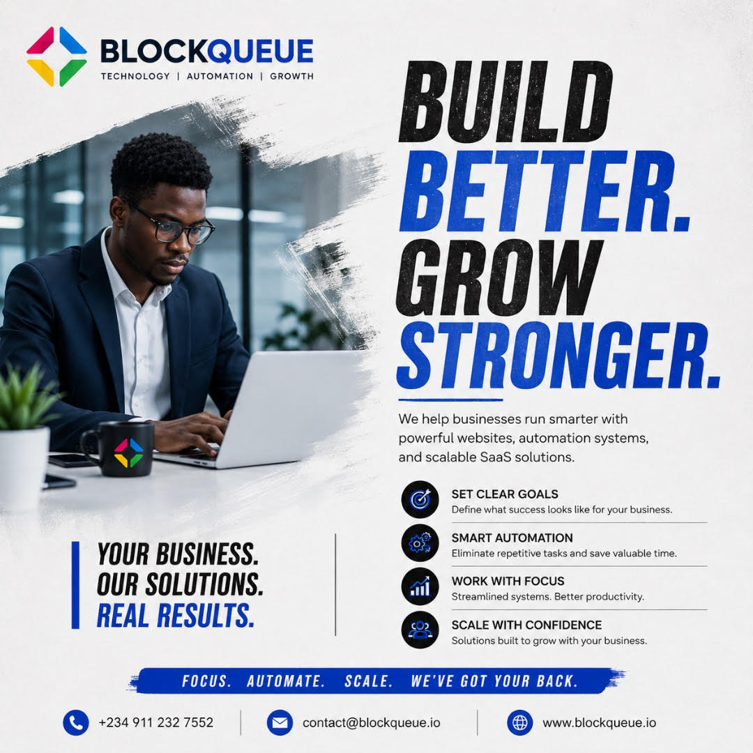 blockqueue's tweet photo. Growth doesn’t happen by chance. 
It happens through structure, consistency, and smart systems.

At BlockQueue, we help businesses automate smarter, work better, and scale with confidence.

Build better. Grow stronger.

#businessgrowth  #automation  #smartbusiness #saas https://t.co/I9Ql4c21Tm