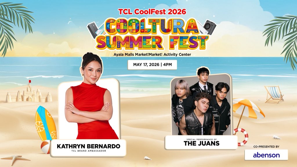 starmometer's tweet photo. #KathrynBernardo and #TheJuans headline TCL CoolFest Y3, co-presented by Abenson, on May 17, 2026 at Market! Market! Activity Center. 

Full details at https://t.co/hjvDxLNu4S

#TCLCoolfest #TCL #Abensons https://t.co/ftGiLEVHgP