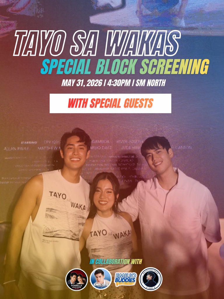 emiliotroopofc's tweet photo. One after another! Yes you read it right! ✨ Here's to another blockscreening of '𝙏𝙖𝙮𝙤 𝙎𝙖 𝙒𝙖𝙠𝙖𝙨' organized by Donbelle Worldwide and Emilio's Troop in collaboration with Emilio Buddies and Emilio Daez Squad. 

#EmilioDaez 
#DonnyPangilinan #BelleMariano
#TayoSaWakas https://t.co/vadOYFP7gD