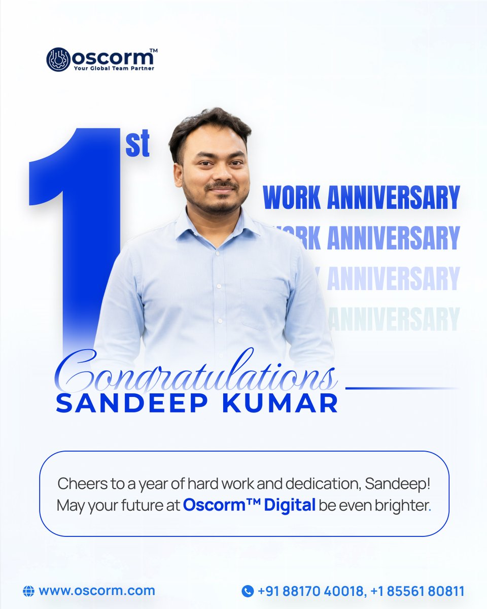 Oscorm_Digital's tweet photo. Happy first work anniversary to our brilliant Senior SEO Executive, Sandeep kumar!

[work anniversary, office vibes, work culture, our team, corporate culture, team bonding, office team,
.
.
.
#workanniversary #officeculture #ourteam #teambonding #outsourcing https://t.co/TO2EqFrkvd