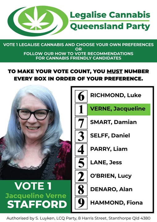 LegaliseQ's tweet photo. 🌿🌞For those in the Queensland Electorate of Stafford, voting is this Saturday, 16 May!
You can Vote 1 Legalise Cannabis Queensland for a chance to bring Cannabis Law Reform into the Queensland Parliament!
#Legalise
#Cannabis
#homegrown
#endprohibition
https://t.co/ocIPY7Yd2H https://t.co/LccpqoqZIS
